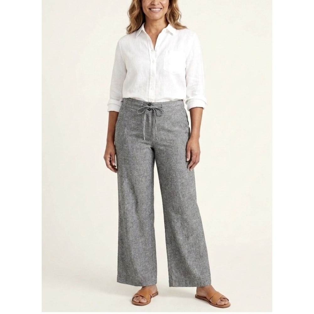 Reitmans Petites Gray Linen Blend Wide Leg Drawstring Pants Size 16P